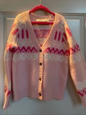 Vineyard Vines Light Pink & Hot Pink Fair Isle V‑Neck Cardigan